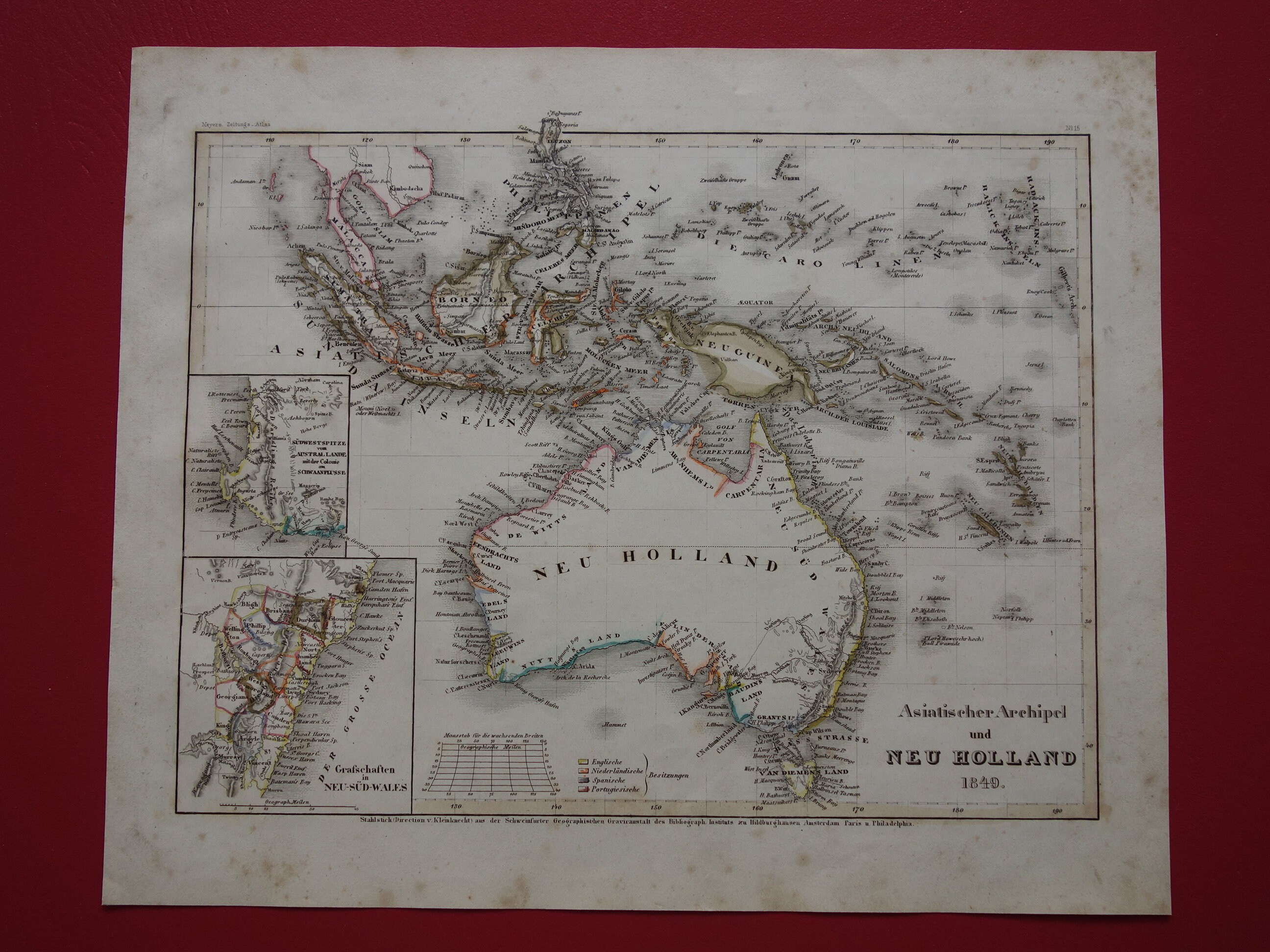 AUSTRALIA Old Map 1849 Original Antique Print of Indonesia