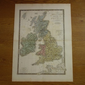 Mapa antiguo de gran tamaño del Reino Unido e Irlanda, póster antiguo original de 1875 sobre Londres, Dublín, Edimburgo, mapas grandes de 18 x 24 pulgadas, Gran Bretaña