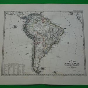 SÜDAMERIKA Landkarte 1877 original großer antiker Druck von Südamerika Kontinent vintage alte Landkarten Brasilien Bolivien Chile Guiana 14x19 "groß
