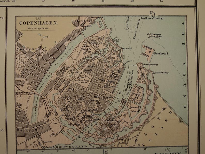 1890 DENMARK Old Map LARGE Original Antique Print About Danish Colonies ...