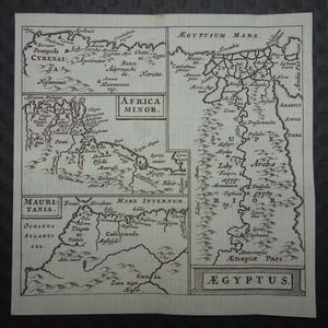 360+ years old map of Africa Original antique print African continent Vintage small maps 5x5" Cluver Aegyptus Mauritania Africa Minor