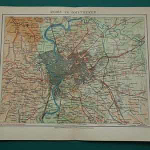 Rom alte Karte - original 1910 antiker detailreicher Druck von Rom und Umgebung - Vintage Stadtplan Italien Landkarten Monte Antenne - 10x12"