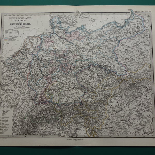 DEUTSCHLAND Karte GROSS original 1876 alter antiker Druck Deutsches Reich Holland Belgien Preußen Plakat 15x18 Zoll große Vintage Karten datiert