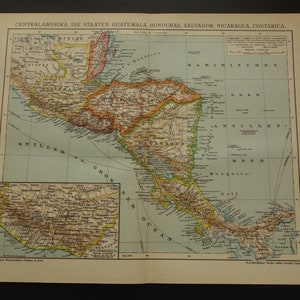 CENTROAMÉRICA mapa antiguo de Nicaragua Costa Rica Honduras 1908 impresión/póster antiguo original sobre Guatemala mapas antiguos 10x12" con año fecha