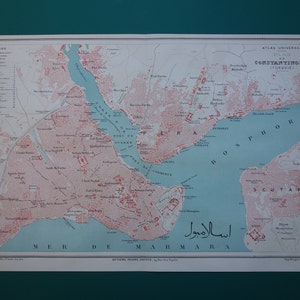 ISTANBUL antique map of Istanbul - large 1877 original old city plan Constantinople - vintage poster Turkey - 11x18" big maps