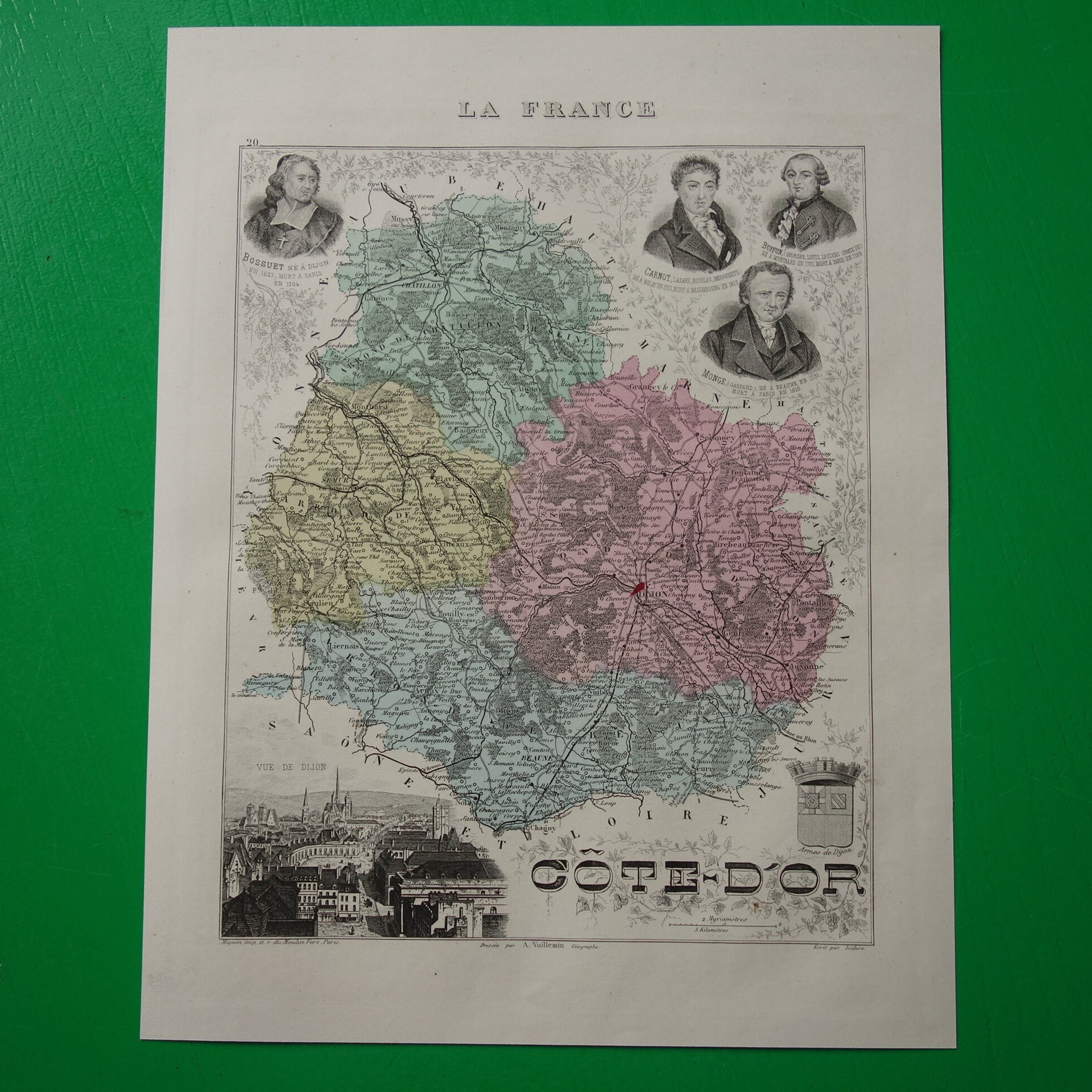 Côte-d'or Old Map of Cote D'or Department France 1880 Original