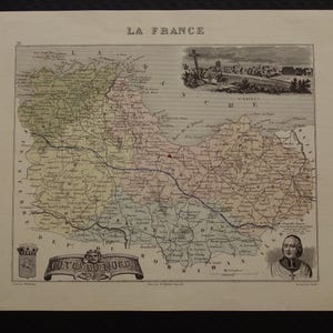 1870 antique map of Côtes-d'Armor department France - beautiful old hand-colored print Saint-Brieuc St vintage poster vieille carte du nord