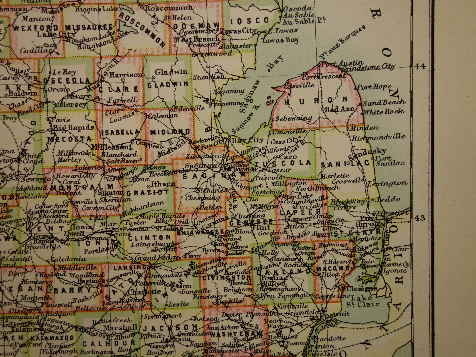 Antique Michigan Map 1883 Original Old Map of Michigan State Etsy