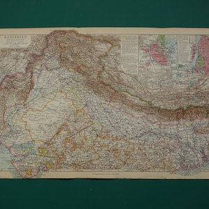 Alte Landkarte von Nordindien und Nepal mit dem Stadtplan von Neu-Delhi und Kolkata - detaillierte vintage Landkarten