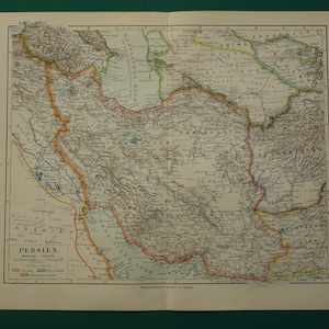 PERSIA vecchia mappa originale 1905 antica mappa tedesca dettagliata della Persia Iran Teheran Mashhad Isfahan - mappe d'epoca impero Sjah - 10x12"