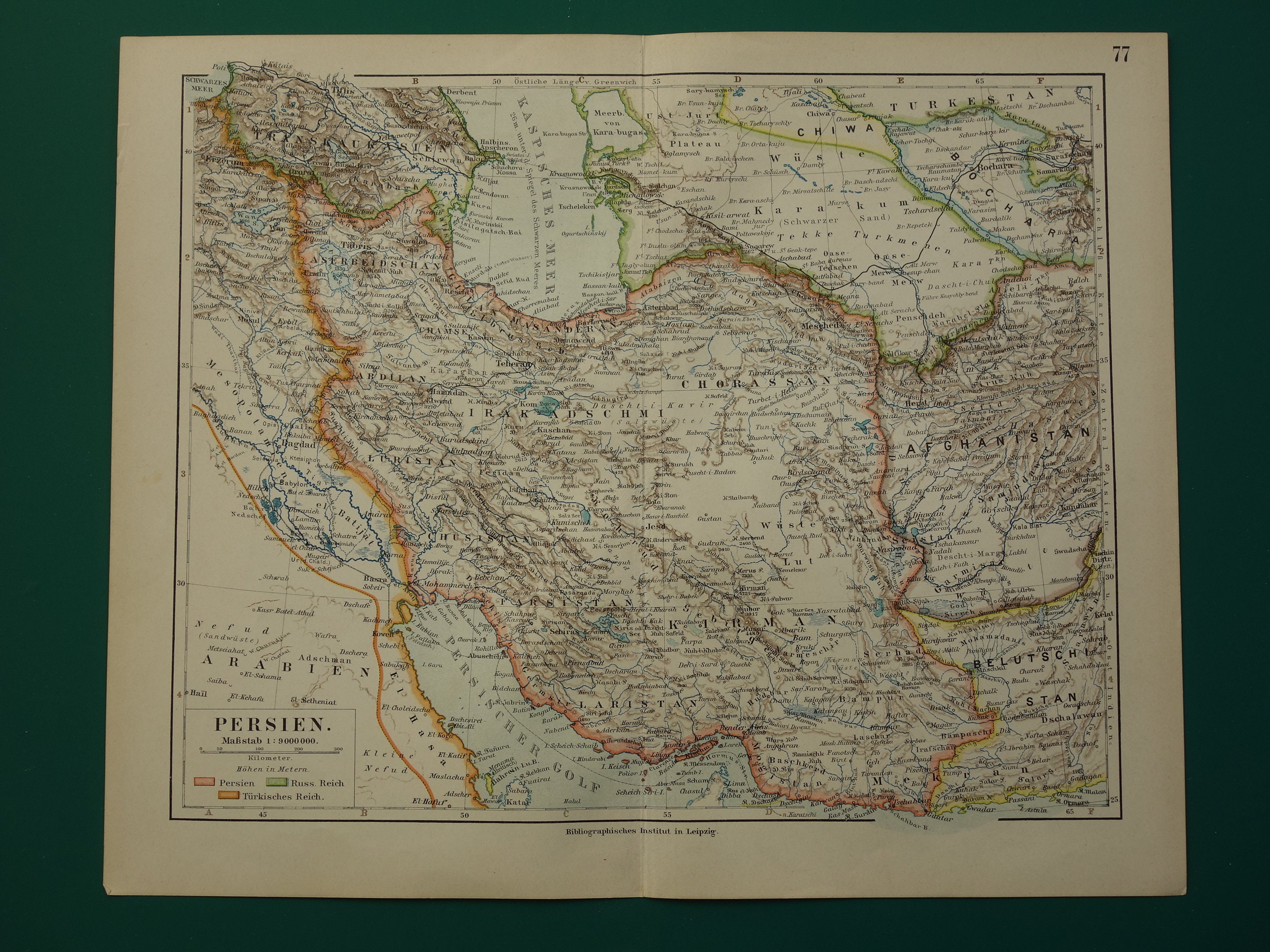 PERSIA Old Map Original 1905 Antique German Detailed Map of Persia