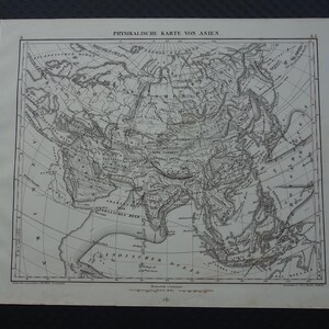 Old map of ASIA Original 1849 antique print of Asian Continent 1849 vintage physical maps Asia
