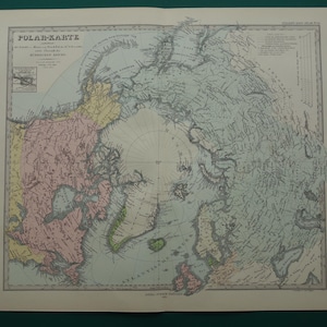 NORDPOL Landkarte LARGE 1878 originales altes antikes Plakat der arktischen Region Entdeckungs-Expeditionen Parry Vintage Maps 15x19 "große Druck