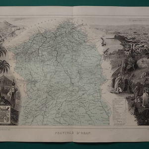 1883 old map of Oran province Algeria - antique hand-colored engraving - original vintage maps Mostaganem Sig Saida