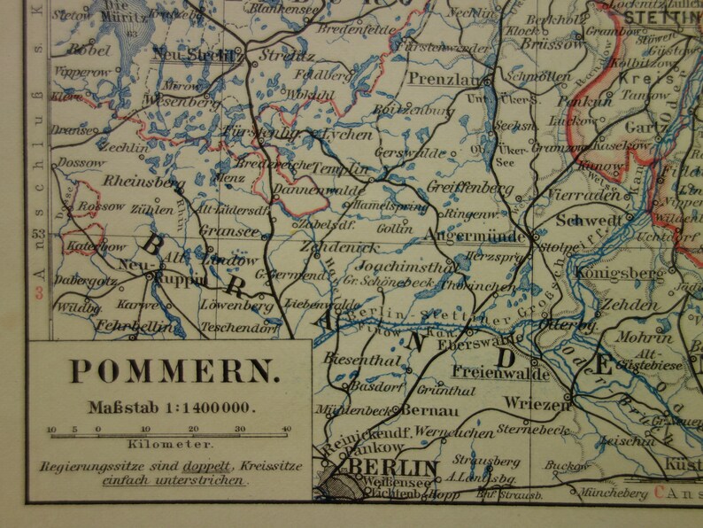 Old map of Pomerania Germany province 1913 original vintage | Etsy