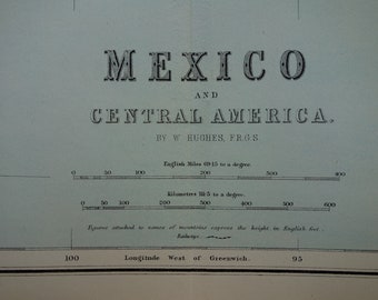 1877 MEXICO old map LARGE original antique poster of Mexico city Panama Honduras vintage English maps of Middle Central America