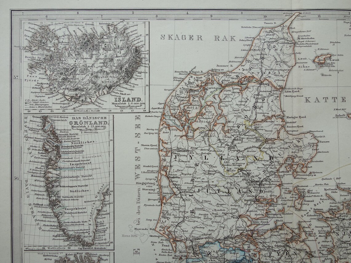 DENMARK Old Map of Denmark and Holstein 1880 Original Large Antique ...