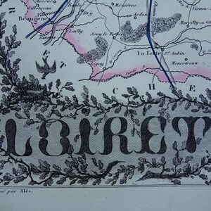 LOIRET old map of Loiret department 1856 original antique print about Orléans Montargis Pithiviers France vintage maps