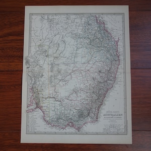 Australien Karte LARGE 1885 original alte antike Landkarten von Sydney Sydney detaillierten Vintage Karten Queensland Victoria NSW 14x19"