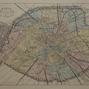 PARIS mapa antigo de Paris, França, planta original da cidade de 1870, mapas antigos de Paris