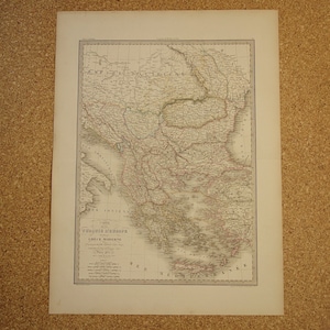 BALKAN alte Landkarte 1851 original antiker Großdruck von Griechenland und Europa Türkei Bulgarien Rumänien Serbien Bosnien vintage Landkarten 20x27"groß datiert