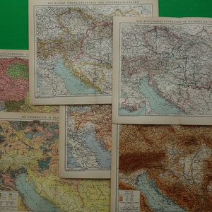 Vintage ÖSTERREICH UNGARN Landkarte 6 originale alte antike Karten über Österreich-Ungarn vom mit Jahr Wien Bosnien Slawonien Mähren