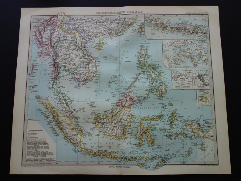 Indonesia Old Map Of Malay Archipelago Large Original 1886 Etsy