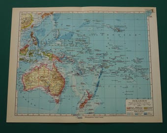 1897年オーストラリア・オセアニア地図。太平洋諸島地図。オリジナル