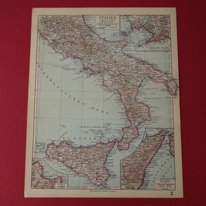 ITALIA vecchia mappa dell'Italia 1928 stampa vintage dettagliata sul sud Italia Sicilia Palermo stretto di Messina Napoli mappe antiche 24x31c 9x12"
