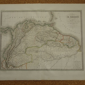 Mapa antiguo de SUDAMÉRICA, 1828, gran mapa antiguo coloreado a mano de Colombia, Venezuela, mapas antiguos originales, Ecuador, Surinam, Guyana, letra grande fechada.