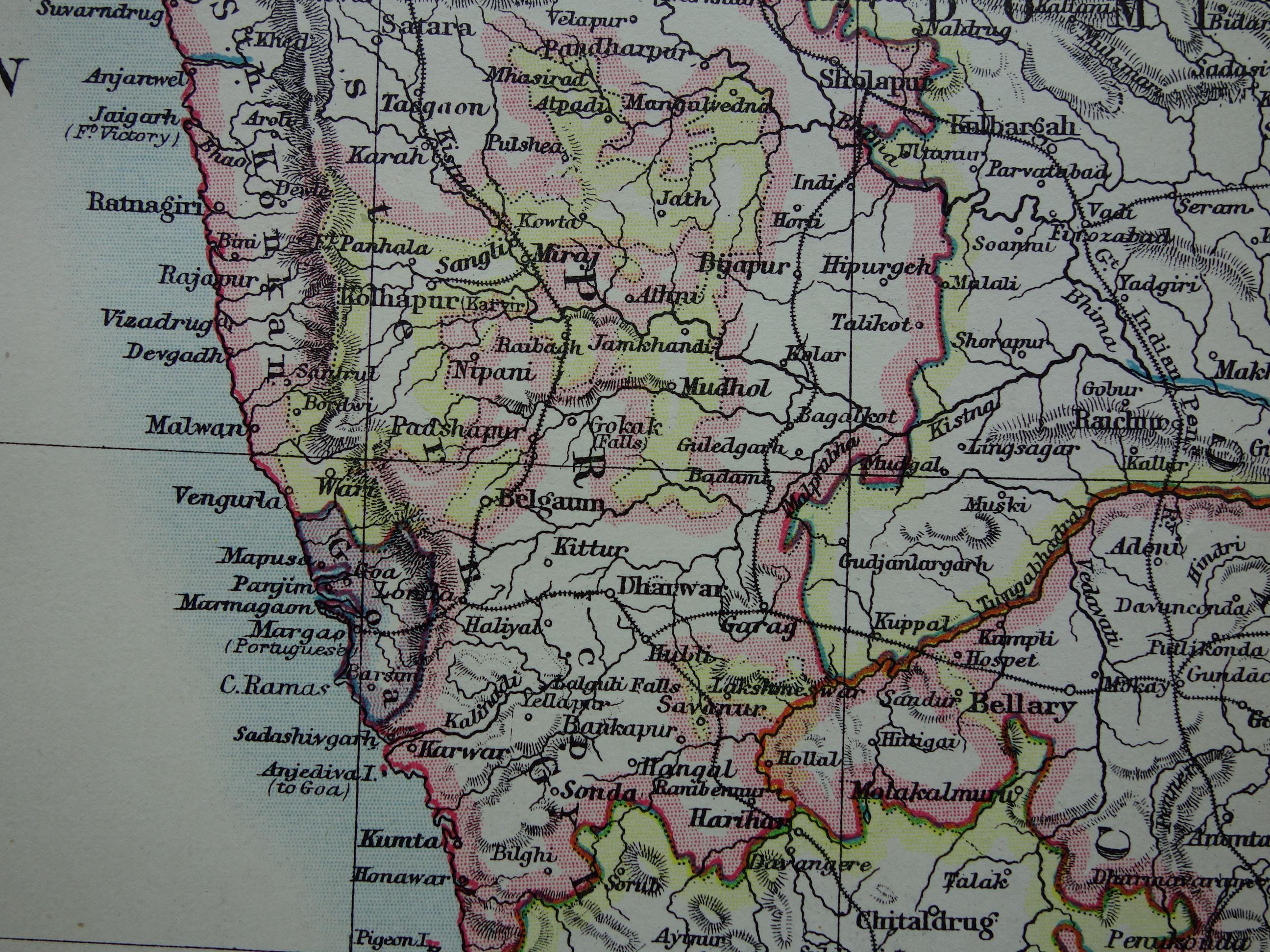 India Old English Map of Southwest India Laccadive Islands