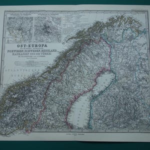 NORWEGEN alte Landkarte von Norwegen 1876 original antike handkolorierte Poster Druck Skandinavien Schweden Finnland 14x19" große Vintage Karten Norwegen Oslo