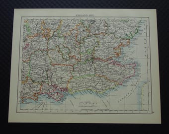 ENGLAND Old map of southeast England 1901 original antique print English vintage maps