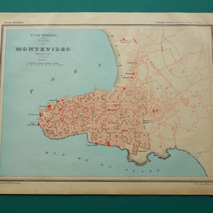 1896 MONTEVIDEO gammal karta över Montevideo - vacker original antik stadsplan Montevideo Uruguay - detaljerade tryckta vintagekartor