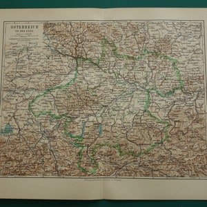 AUSTRIA alte Landkarte Österreich 1905 original antique Druck Salzburg Linz Ried Freistadt Umgebung Vintage Karten 10x12"