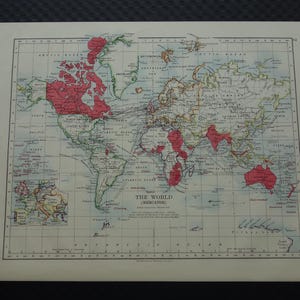 WELTKARTE alte englische Landkarte der Welt Original antike 120+ Jahre alte Landkarten Englische Kolonien