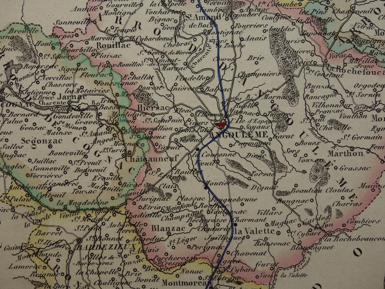 1856 CHARENTE Old Map of Charente Department - Original Hand-colored ...
