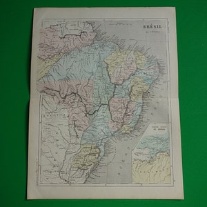 Brésil ancienne carte du Brésil 1858 originale couleur à la main Français antique impression sur Rio de Janeiro Sao Paulo Rio Para cartes vintage 28 x 36 c 11 x 14"