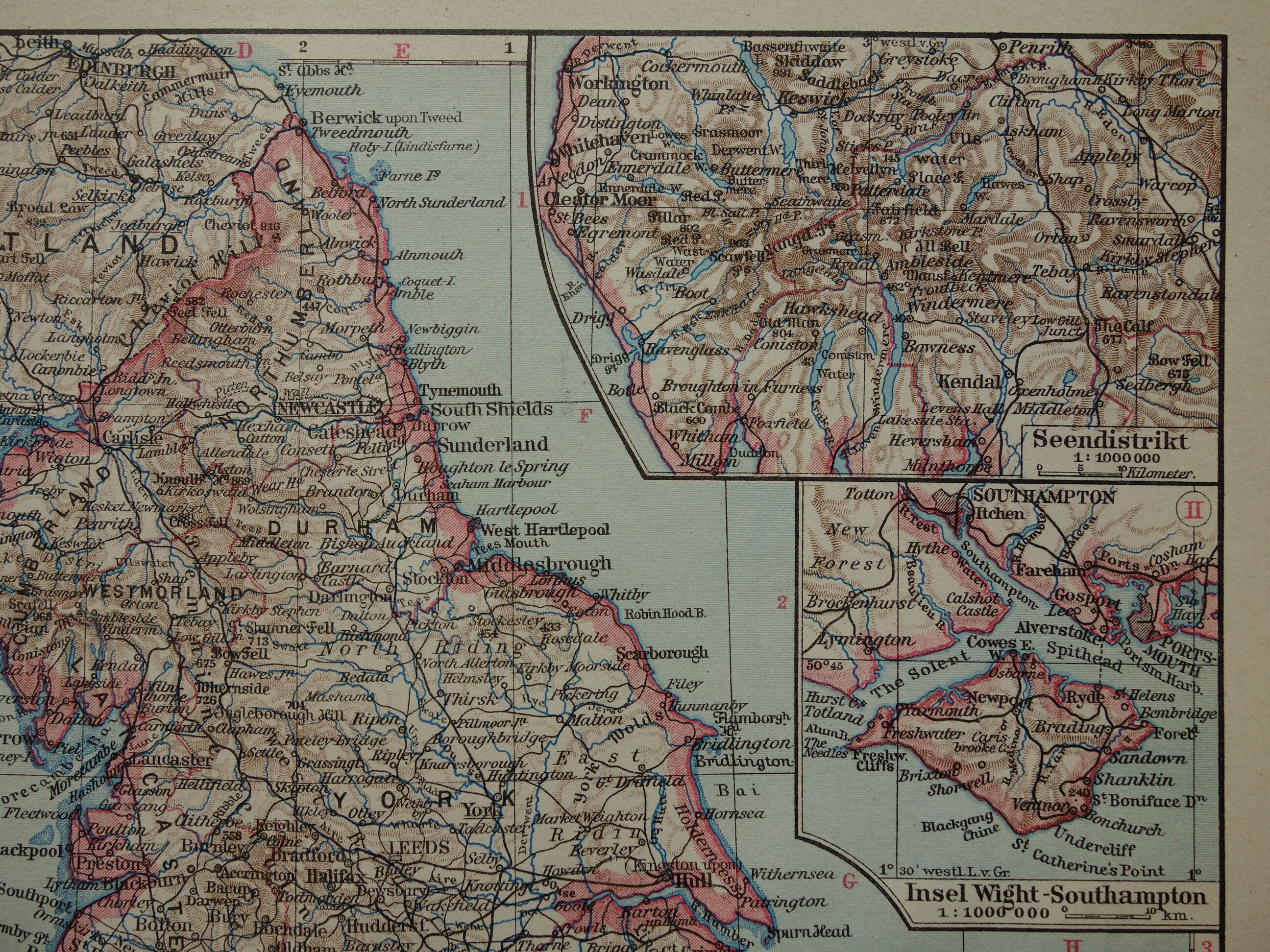 額装品　西洋古地図　1664年　J.ブラウ　ウェールズ・モンゴメリー州 1926年イングランドとウェールズの古い地図、オリジナルのヴィンテージ