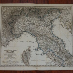 ITALIA vecchia mappa dell'Italia grande originale mappa antica del 1868 Italia settentrionale - Roma Torino Genova Firenze Roma Milano mappe vintage 15x18" grande