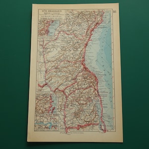 Old map of South Brazil 1928 antique vintage print about Porto Alegre Paranagua Desterro Rio Grande Do Sul - detailed small maps 6x9"