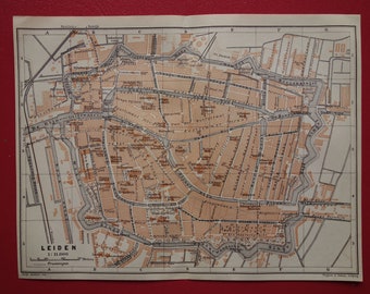 LEIDEN Carte ancienne de Leyde 1910 carte ancienne originale de Leyde du Sud-Hollande - oude kaart antieke plattegrond van Leyde plan de ville