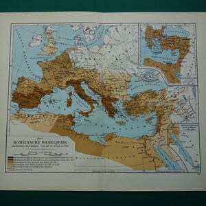 Römische Landkarte - original 1938 vintage alten holländischen Geschichtsdruck vom Reich um 150 AD - vintage Landkarten