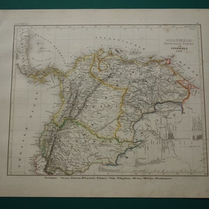 COLOMBIE vieille carte du Panama, Equateur 1849, cartes anciennes originales, impression allemande vintage sur la Colombie, Cali Bogota, 25 x 30 cm, 10 x 12 po.