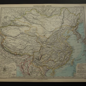 CHINA KOREA Alte Karte groß 1886 original, antike Karte von Seoul Canton Hong Kong Shanghai Shanghai Vintage Karten 14x18 groß