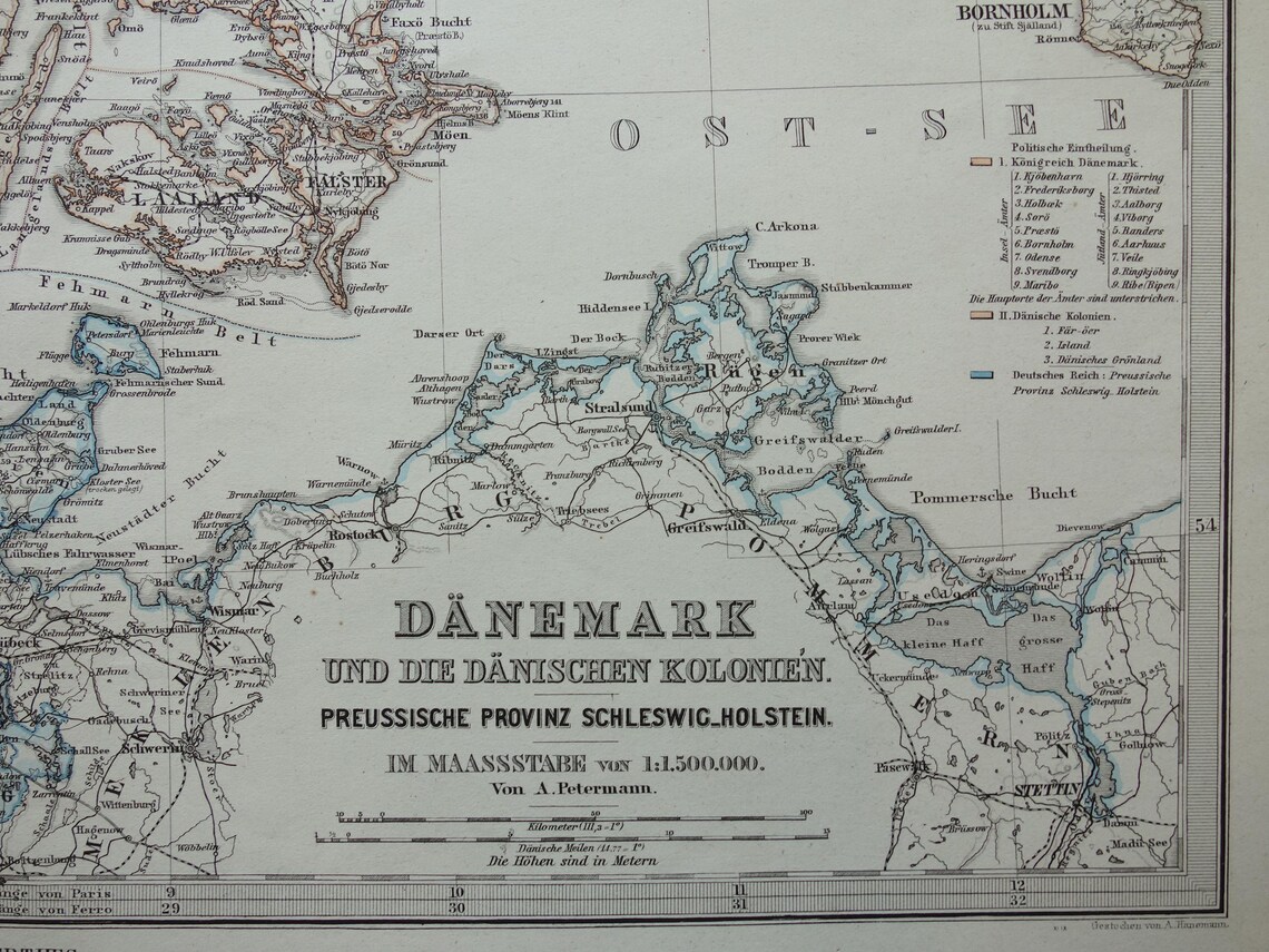 DENMARK Old Map of Denmark and Holstein 1880 Original Large Antique ...
