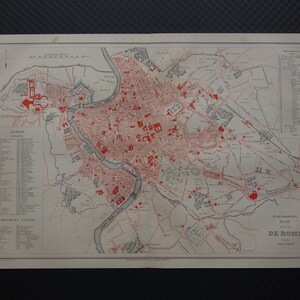 ROMA Mapa grande del antiguo plano de la ciudad de Roma - Póster francés original de 1877 con impresión grande de Roma, Italia, mapas antiguos - mappa antica di Roma