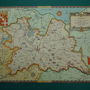 Oude kaart uit 1947 van de provincie Utrecht Nederland Originele vintage kaarten Utrecht en omgeving