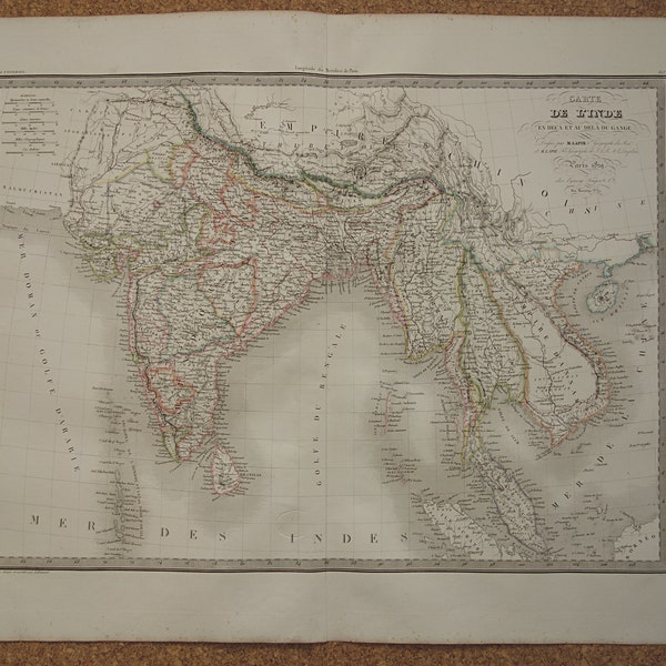 INDIA old map of India Bengal Thailand 1829 antique French print southeast Asia original Calcutta Madras vintage maps Vietnam Burma