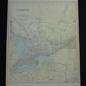 CANADA old LARGE map of Ontario Quebec 1890 original antique poster Toronto Ottawa vintage big poster maps Canada vieille carte ancienne
